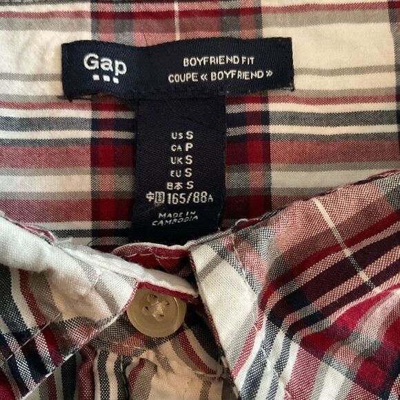 Gap Button Down Shirt Top Collar Red White Black Grey Striped Long Sleeves Small - Picture 3 of 9